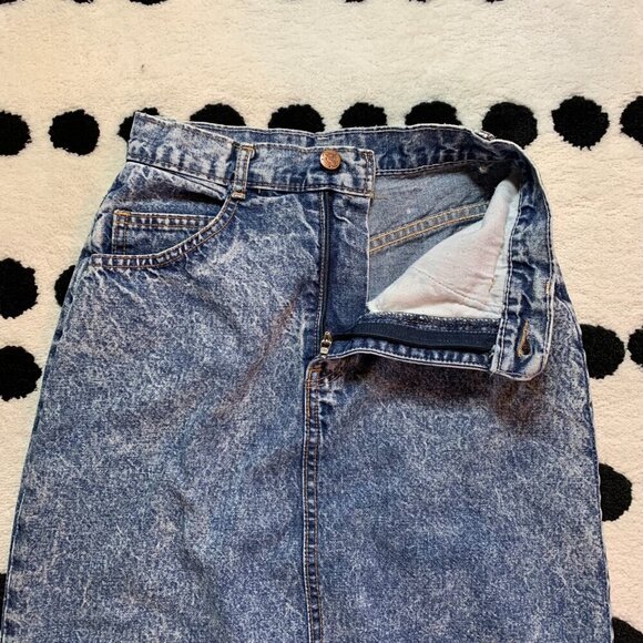 Vintage 80s Santana Jeans Midi High Rise Acid Wash Denim Maxi Skirt - Picture 4 of 16